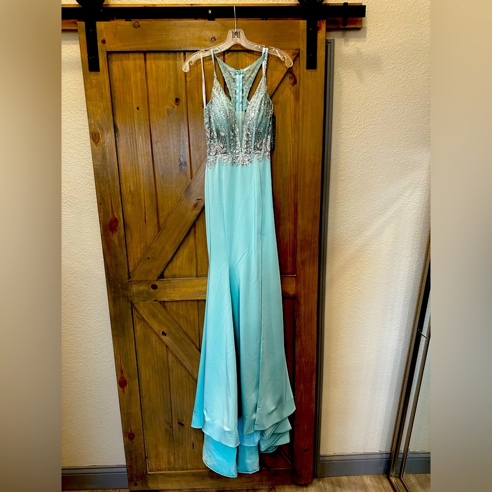 NEW Colette Mon Cheri Aqua/Silver Prom Dress Size 0